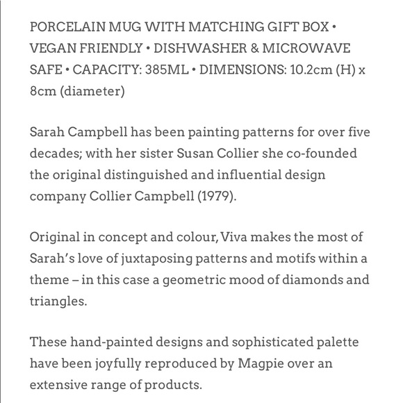 NEW porcelain 1 ‘Sarah Campbell VIVA MUG’ Mug by Magpie - Chevron - Picture 4 of 9